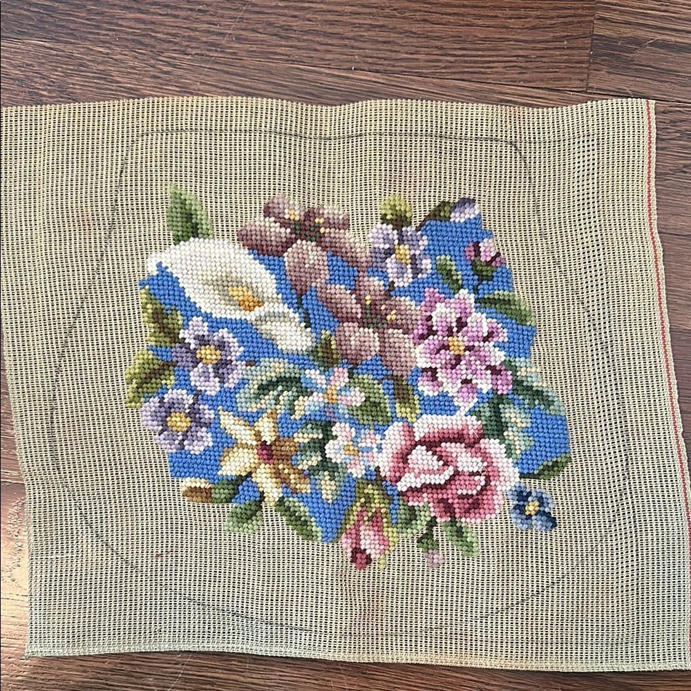 Vintage finished Floral Needlepoint Canvas